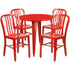 Commercial Grade 30" Round Metal Indoor-Outdoor Table Set with 4 Vertical Slat Back Chairs