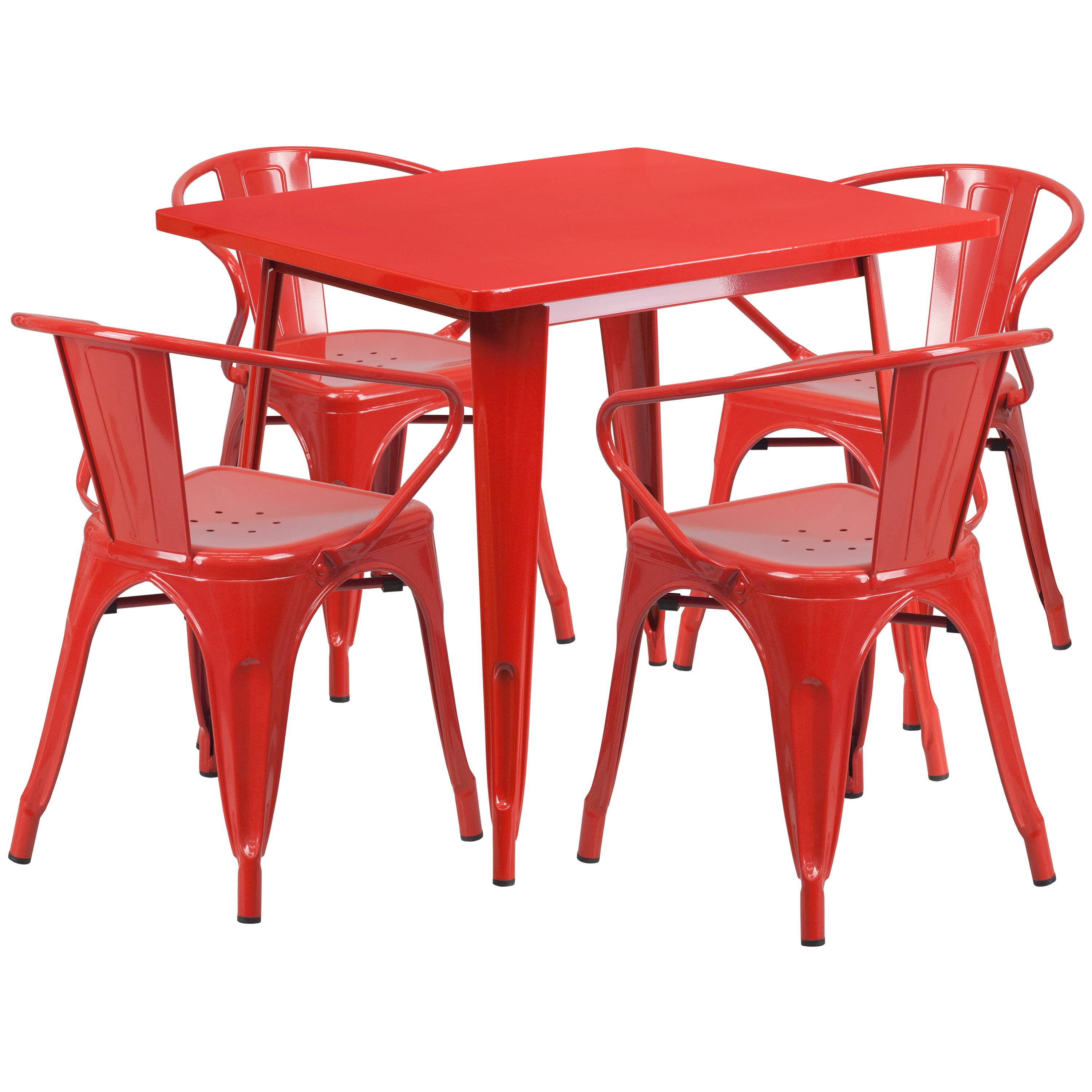 31.5SQ Metal Table Set 4Chairs ET CT002 4 70 Stack Chairs 4 Less
