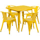 Yellow |#| 31.5inch Square Yellow Metal Indoor-Outdoor Table Set with 4 Arm Chairs