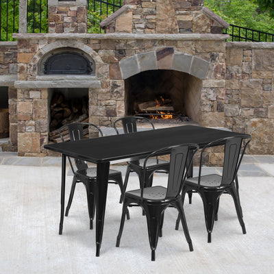 Commercial Grade 31.5" x 63" Rectangular Metal Indoor-Outdoor Table Set with 4 Stack Chairs - View 2