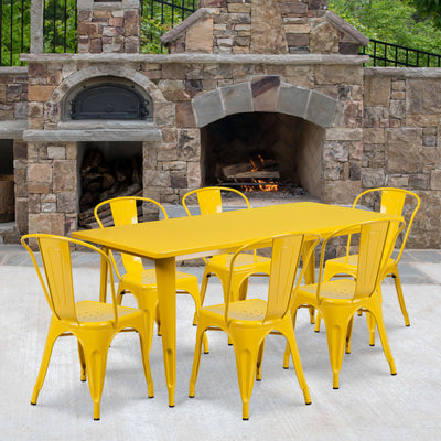 Commercial Grade 31.5" x 63" Rectangular Metal Indoor-Outdoor Table Set with 6 Stack Chairs - View 2