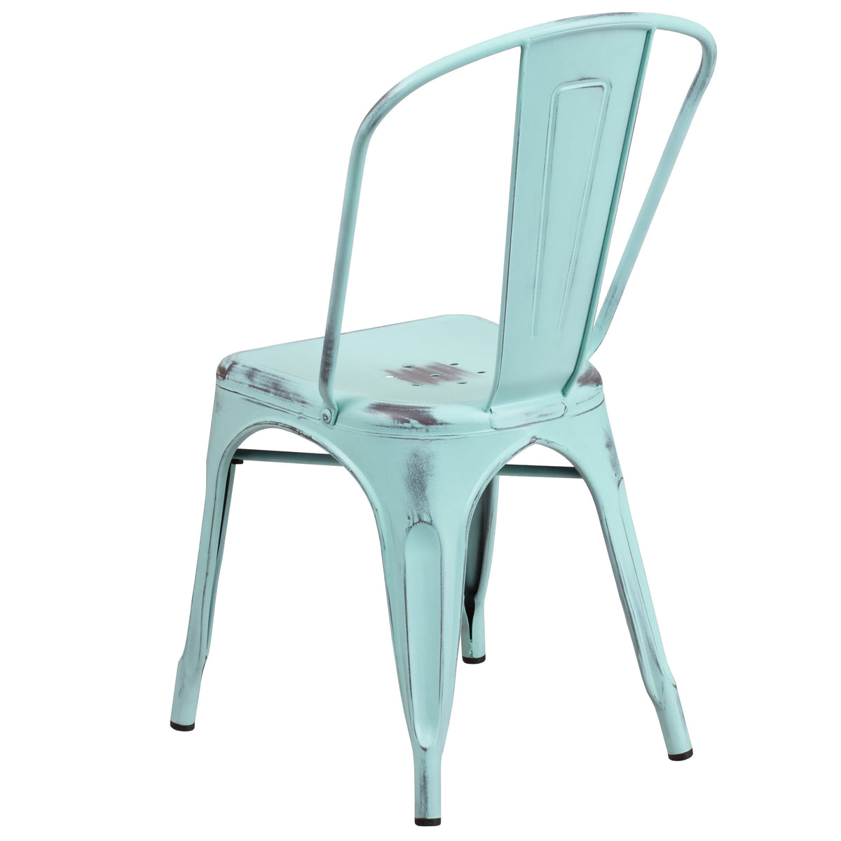 Green-Blue |#| Distressed Green-Blue Metal Indoor-Outdoor Stackable Chair - Kitchen Furniture