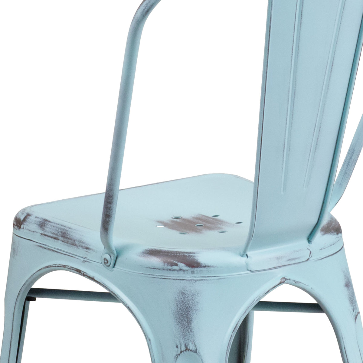 Green-Blue |#| Distressed Green-Blue Metal Indoor-Outdoor Stackable Chair - Kitchen Furniture