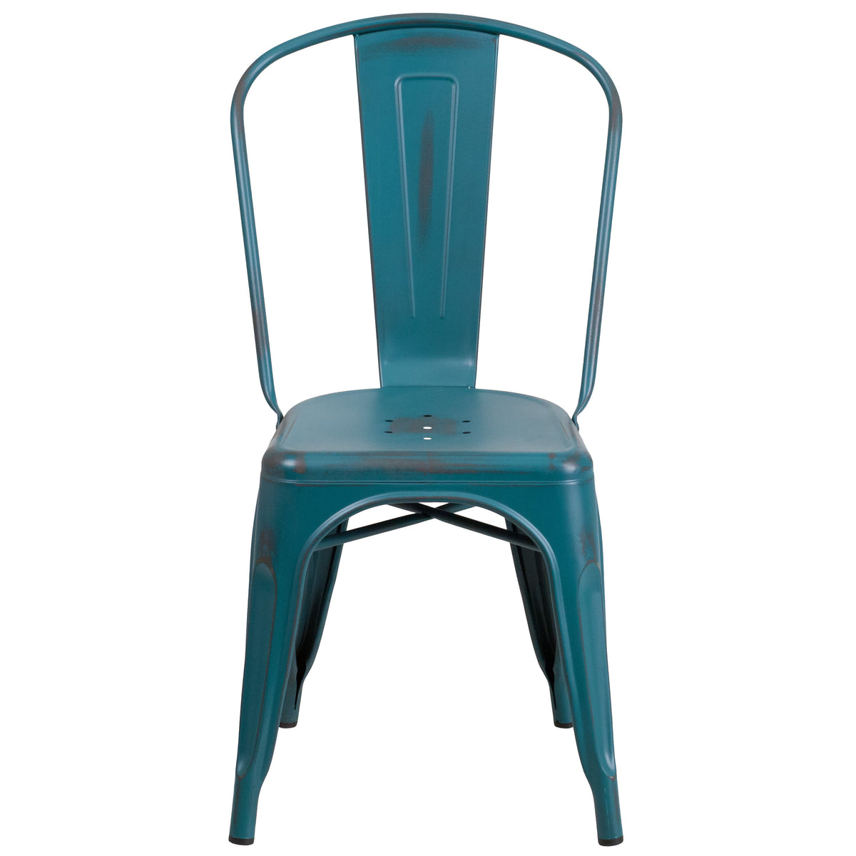 Kelly Blue-Teal |#| Distressed Blue-Teal Metal Indoor-Outdoor Stackable Chair - Kitchen Furniture