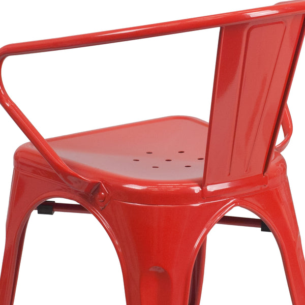 Red |#| Red Metal Indoor-Outdoor Chair with Arms - Restaurant Furniture