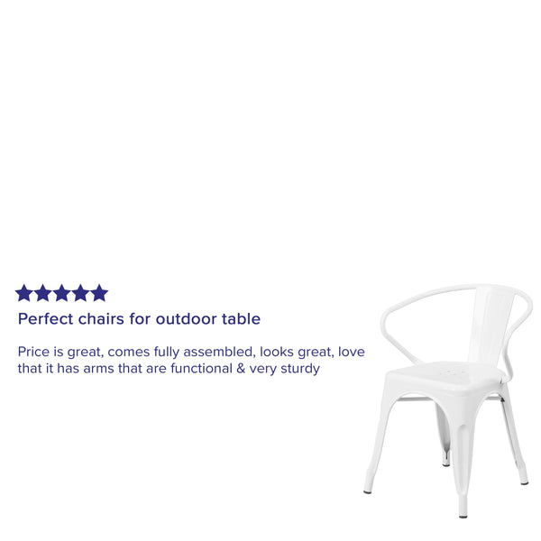 White |#| White Metal Indoor-Outdoor Chair with Arms - Restaurant Furniture