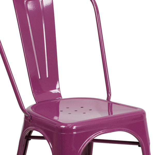 Purple |#| Purple Metal Indoor-Outdoor Stackable Chair - Kitchen Furniture - Café Chair