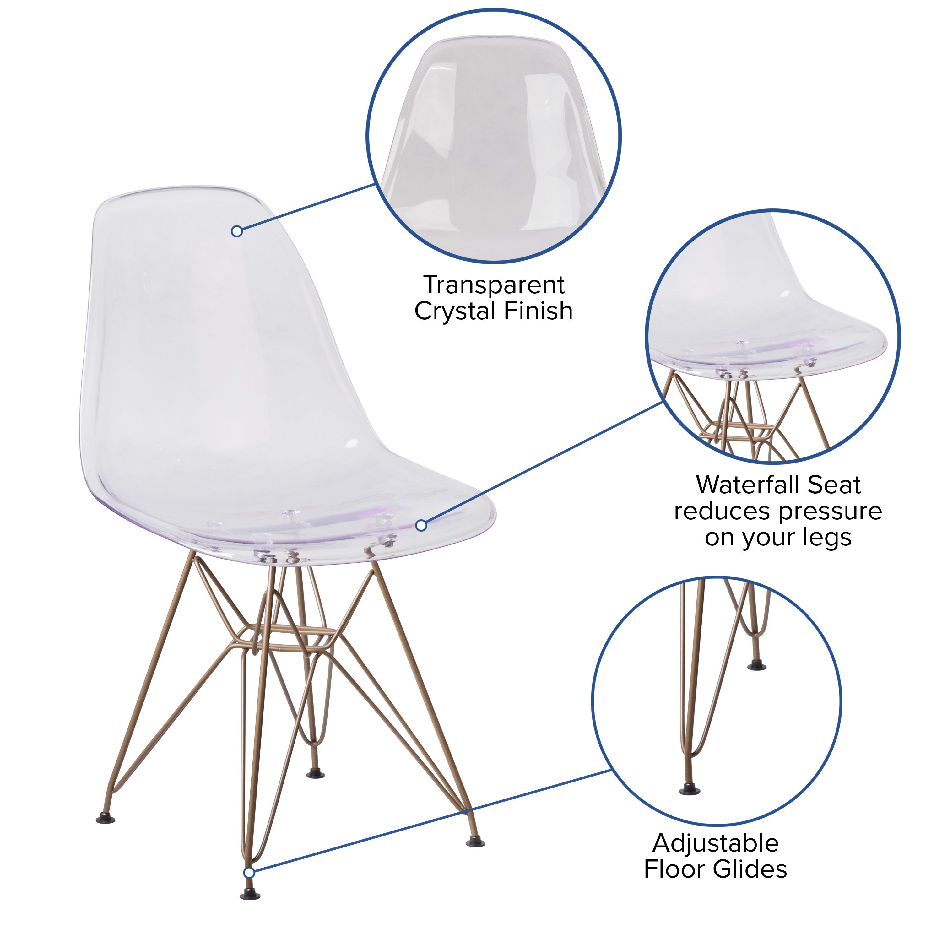 Flash furniture ghost permettent side chair in transparent crystal