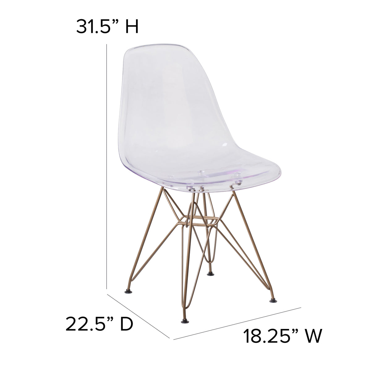 Ghost Chair with Gold Metal Base - Hospitality Seating - Accent and Side Chair