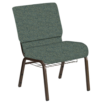 Embroidered 21''W Church Chair in Martini Fabric with Book Rack - Gold Vein Frame - View 1