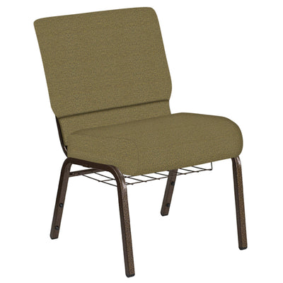 Embroidered 21''W Church Chair in Phoenix Fabric with Book Rack - Gold Vein Frame