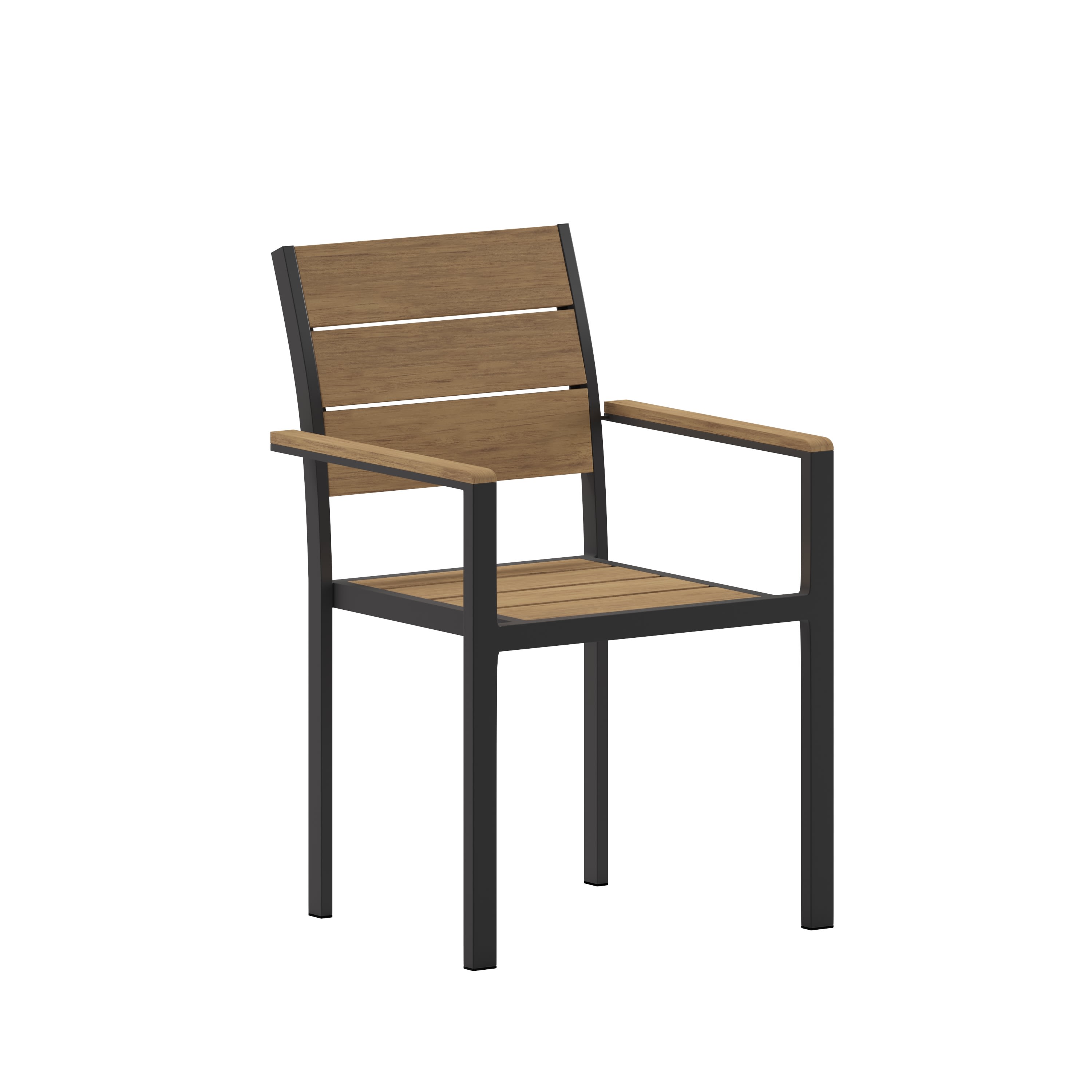 Finch Commercial Grade Patio Chair with Arms, Stackable Side Chair with  Faux Teak Poly Slats and Metal Frame