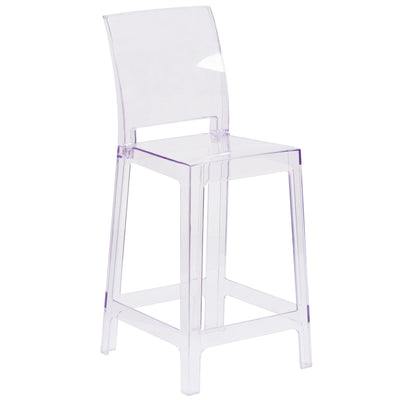 Ghost Counter Stool in Transparent Crystal with Square Back - View 1