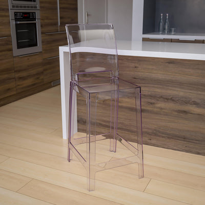 Ghost Counter Stool in Transparent Crystal with Square Back