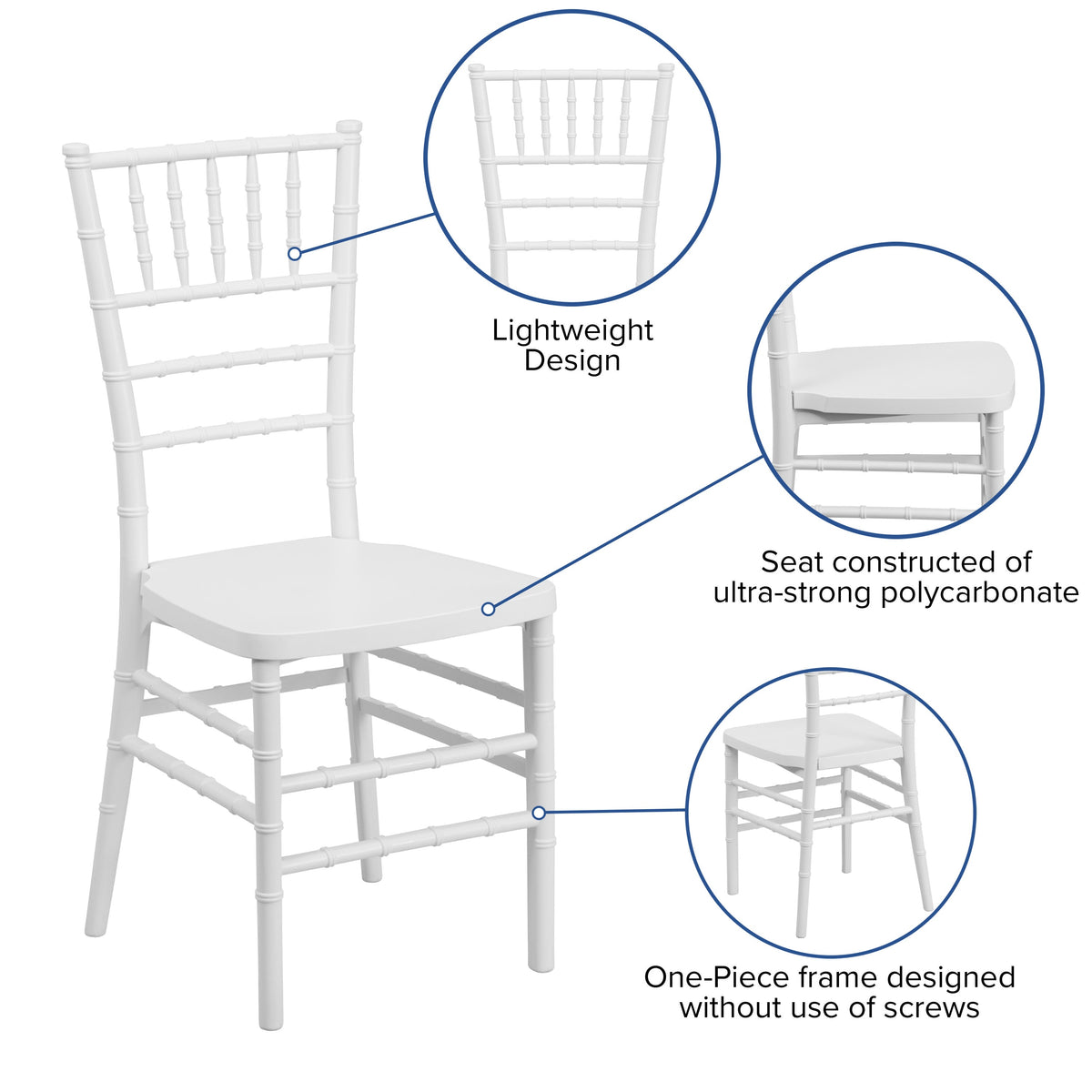 White |#| Matte White Resin Stacking Chiavari Event Chair