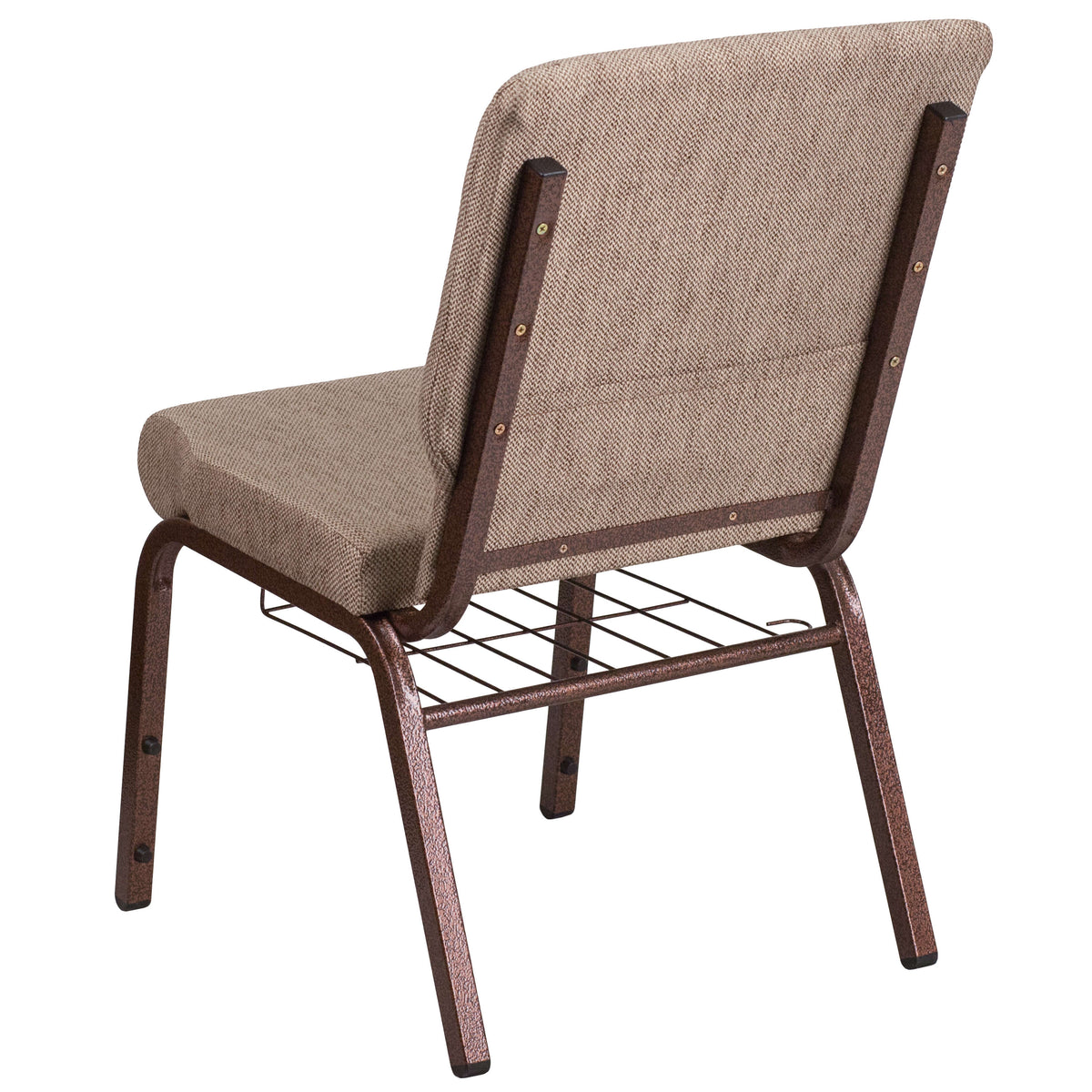 Beige Fabric/Copper Vein Frame |#| 18.5inchW Church Chair in Beige Fabric with Book Rack - Copper Vein Frame