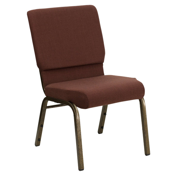 Brown Fabric/Gold Vein Frame |#| 18.5inchW Stacking Church Chair in Brown Fabric - Gold Vein Frame