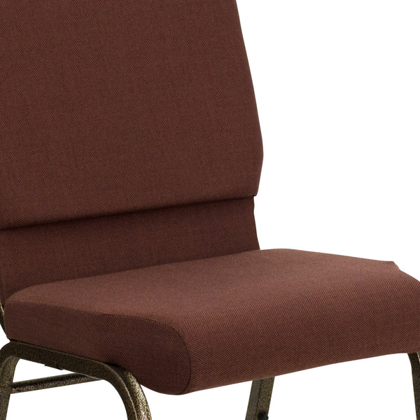 Brown Fabric/Gold Vein Frame |#| 18.5inchW Stacking Church Chair in Brown Fabric - Gold Vein Frame