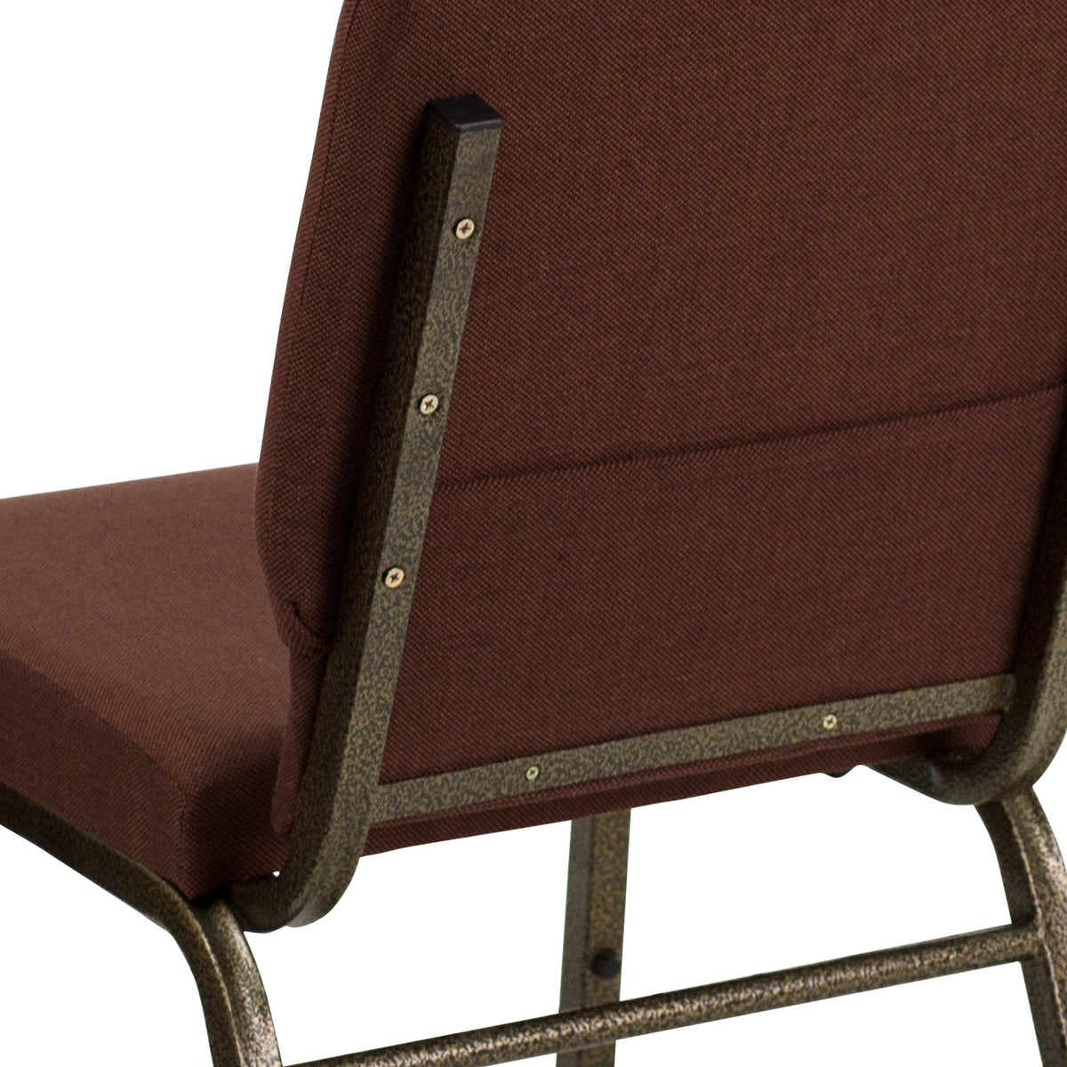 Brown Fabric/Gold Vein Frame |#| 18.5inchW Stacking Church Chair in Brown Fabric - Gold Vein Frame