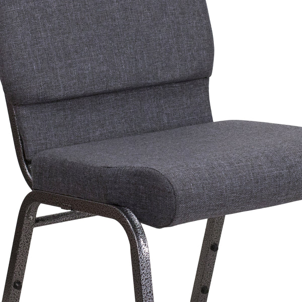 Dark Gray Fabric/Silver Vein Frame |#| 18.5inchW Stacking Church Chair in Dark Gray Fabric - Silver Vein Frame