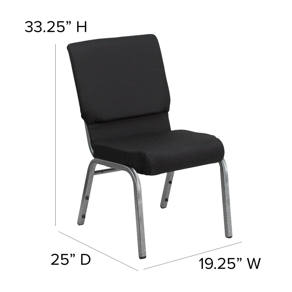 Black Patterned Fabric/Silver Vein Frame |#| 18.5inchW Stacking Church Chair in Black Patterned Fabric - Silver Vein Frame