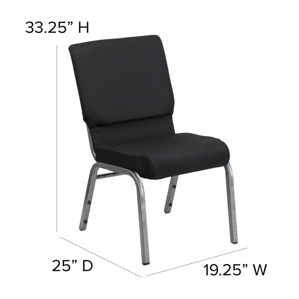Black Patterned Fabric/Silver Vein Frame |#| 18.5inchW Stacking Church Chair in Black Patterned Fabric - Silver Vein Frame