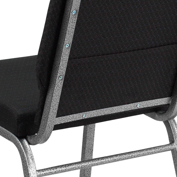 Black Patterned Fabric/Silver Vein Frame |#| 18.5inchW Stacking Church Chair in Black Patterned Fabric - Silver Vein Frame