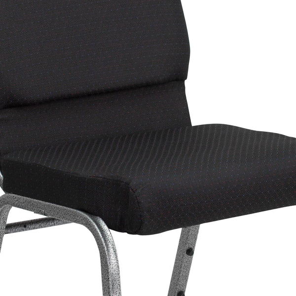 Black Patterned Fabric/Silver Vein Frame |#| 18.5inchW Stacking Church Chair in Black Patterned Fabric - Silver Vein Frame