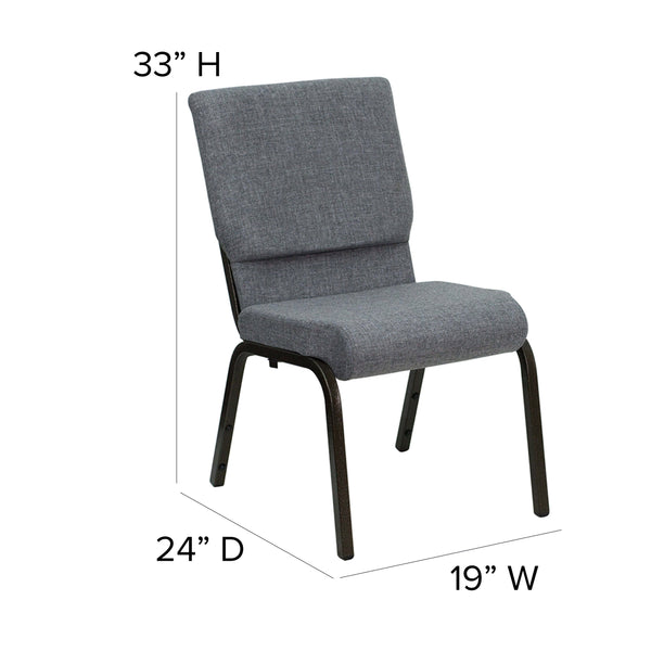 Gray Fabric/Gold Vein Frame |#| 18.5inchW Stacking Church Chair in Gray Fabric - Gold Vein Frame