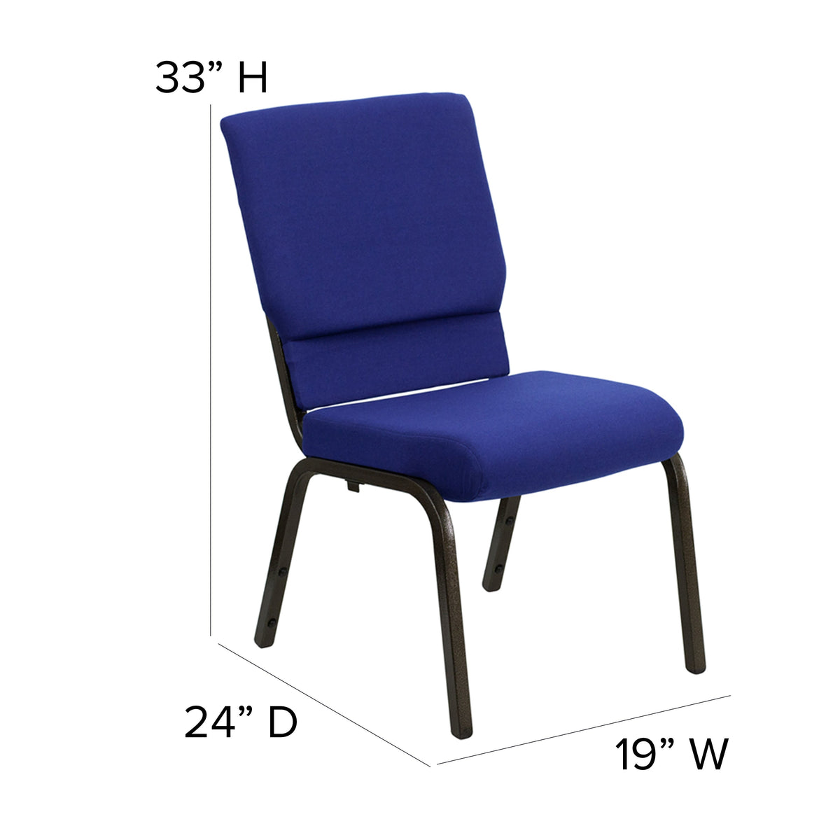 Navy Blue Fabric/Gold Vein Frame |#| 18.5inchW Stacking Church Chair in Navy Blue Fabric - Gold Vein Frame