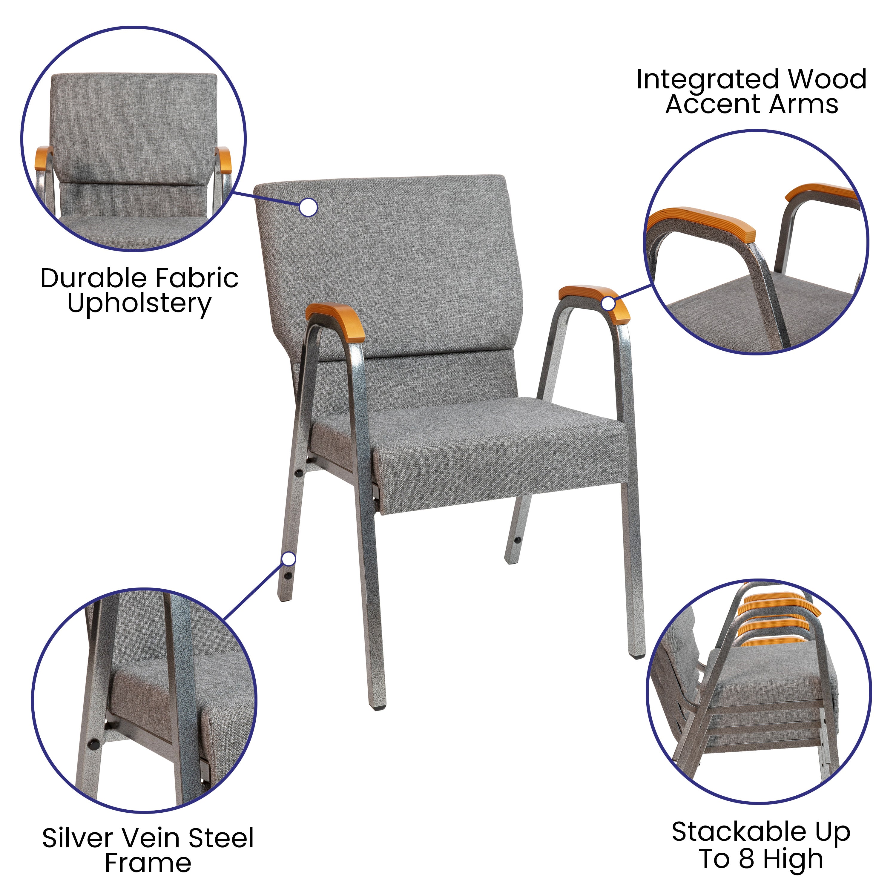 Fabric Church Arm Chair XU DG 60156 Stack Chairs 4 Less