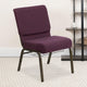 Plum Fabric/Gold Vein Frame |#| 21inchW Church Chair in Plum Fabric with Cup Book Rack - Gold Vein Frame