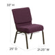 Plum Fabric/Gold Vein Frame |#| 21inchW Church Chair in Plum Fabric with Cup Book Rack - Gold Vein Frame