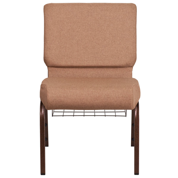Caramel Fabric/Copper Vein Frame |#| 21inchW Church Chair in Caramel Fabric with Cup Book Rack - Copper Vein Frame