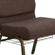 Brown Fabric/Gold Vein Frame |#| 21inchW Church Chair in Brown Fabric with Cup Book Rack - Gold Vein Frame