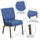 Blue Fabric/Gold Vein Frame |#| 21inchW Church Chair in Blue Fabric with Cup Book Rack - Gold Vein Frame