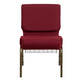 Burgundy Fabric/Gold Vein Frame |#| 21inchW Church Chair in Burgundy Fabric with Cup Book Rack - Gold Vein Frame