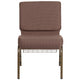 Brown Dot Fabric/Gold Vein Frame |#| 21inchW Church Chair in Brown Dot Fabric with Book Rack - Gold Vein Frame