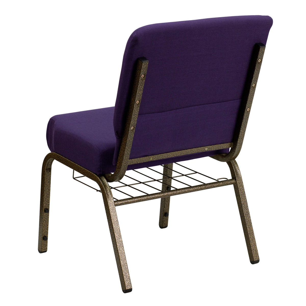 Royal Purple Fabric/Gold Vein Frame |#| 21inchW Church Chair in Royal Purple Fabric with Cup Book Rack - Gold Vein Frame