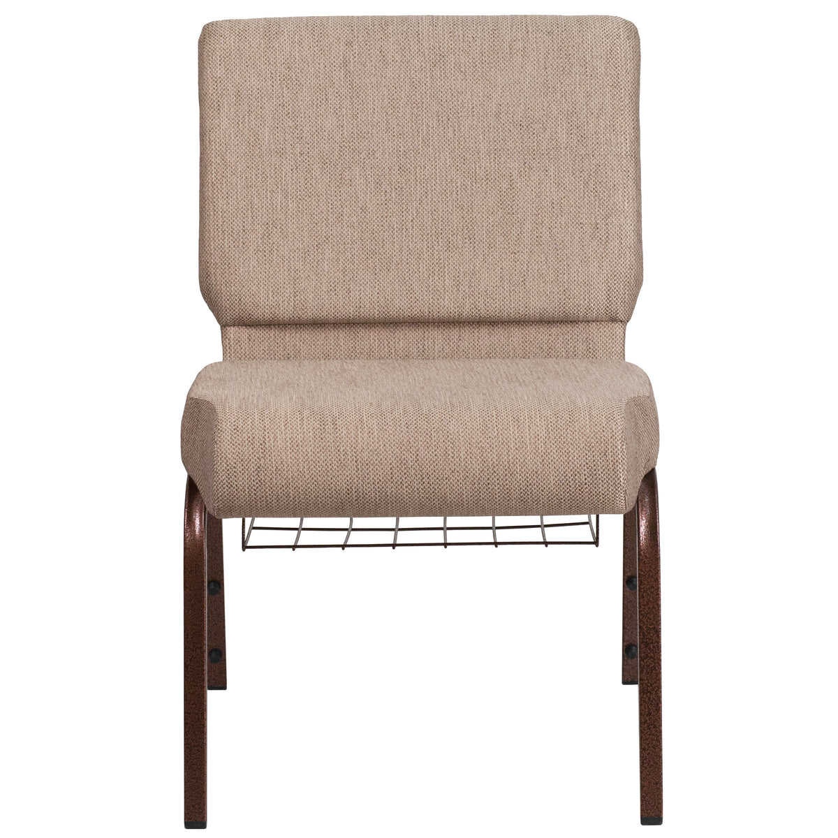 Beige Fabric/Copper Vein Frame |#| 21inchW Church Chair in Beige Fabric with Book Rack - Copper Vein Frame