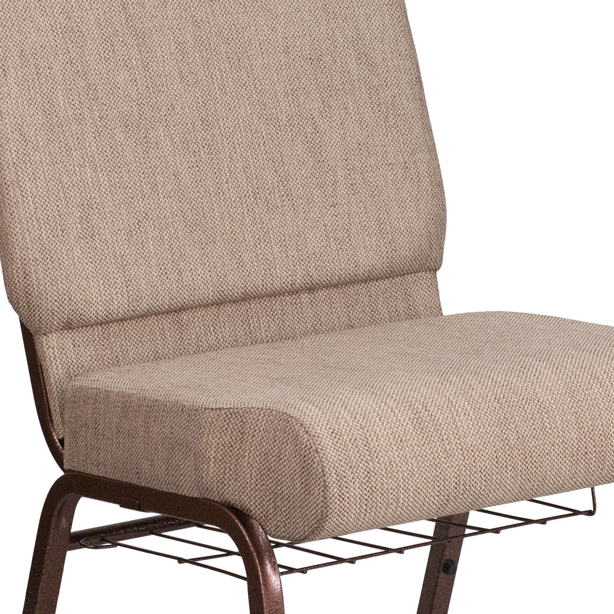 Beige Fabric/Copper Vein Frame |#| 21inchW Church Chair in Beige Fabric with Book Rack - Copper Vein Frame