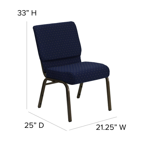 Navy Blue Dot Patterned Fabric/Gold Vein Frame |#| 21inchW Stacking Church Chair in Navy Blue Dot Patterned Fabric - Gold Vein Frame