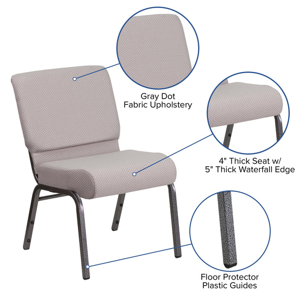 Gray Dot Fabric/Silver Vein Frame |#| 21inchW Church Chair in Gray Dot Fabric - Silver Vein Frame