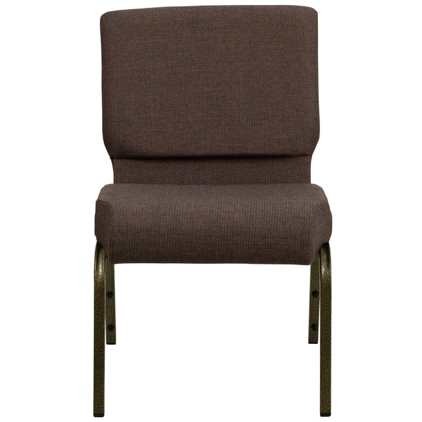 Brown Fabric/Gold Vein Frame |#| 21inchW Stacking Church Chair in Brown Fabric - Gold Vein Frame