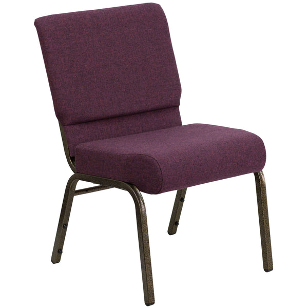 Plum Fabric/Gold Vein Frame |#| 21inchW Stacking Church Chair in Plum Fabric - Gold Vein Frame