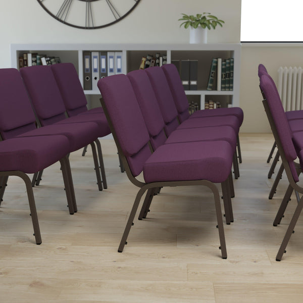 Plum Fabric/Gold Vein Frame |#| 21inchW Stacking Church Chair in Plum Fabric - Gold Vein Frame