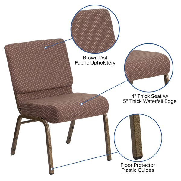 Brown Dot Fabric/Gold Vein Frame |#| 21inchW Stacking Church Chair in Brown Dot Fabric - Gold Vein Frame