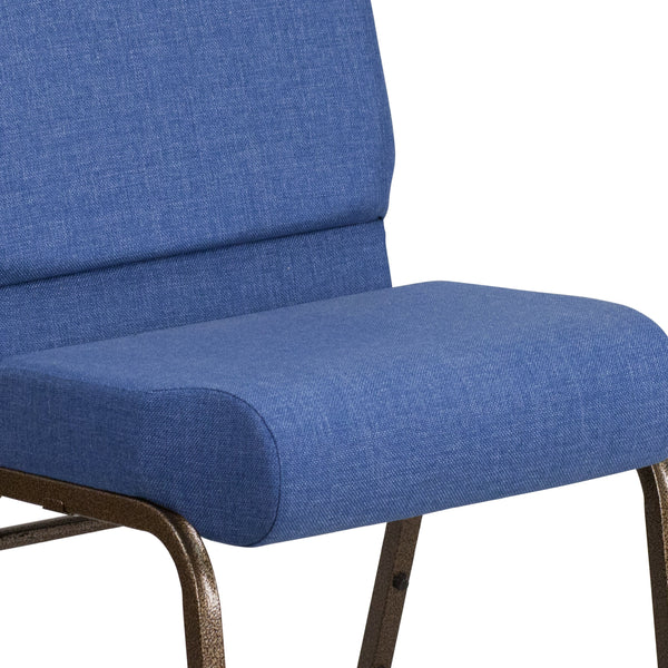 Blue Fabric/Gold Vein Frame |#| 21inchW Stacking Church Chair in Blue Fabric - Gold Vein Frame