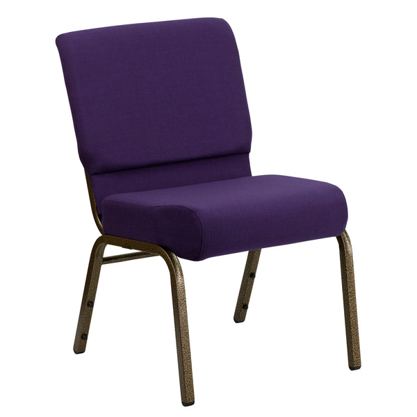 Royal Purple Fabric/Gold Vein Frame |#| 21inchW Stacking Church Chair in Royal Purple Fabric - Gold Vein Frame