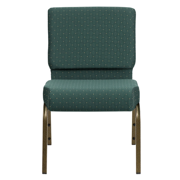 Hunter Green Dot Patterned Fabric/Gold Vein Frame |#| 21inchW Stacking Church Chair in Hunter Green Dot Patterned Fabric-Gold Vein Frame